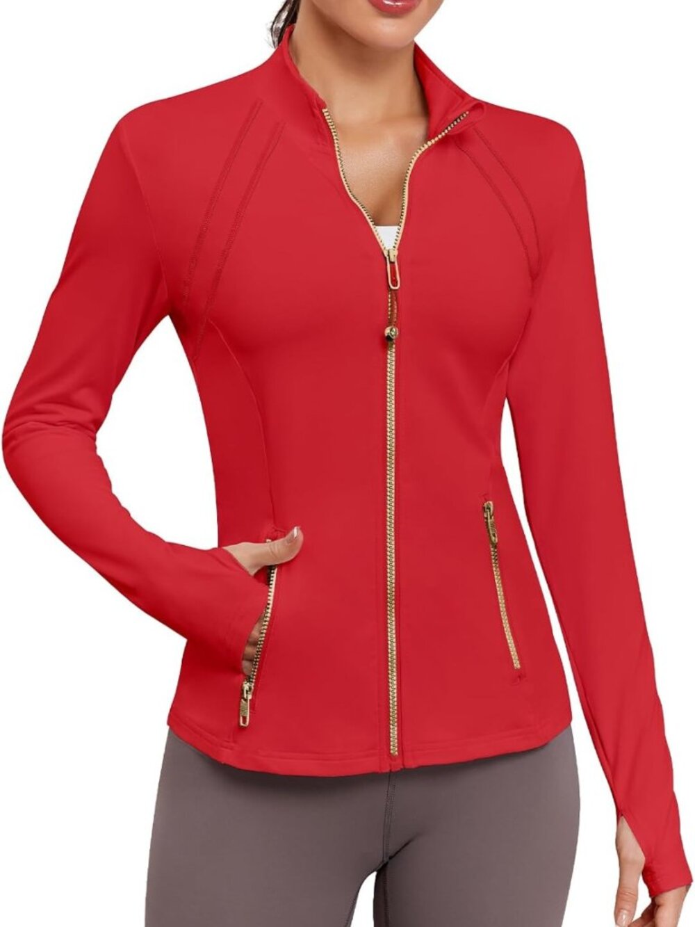 Fitted Women's Athletic Jacket - Zip Up Workout Track Coat for Running & Fitness